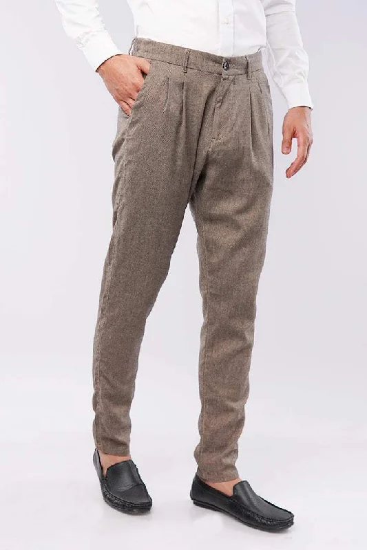 Shop the best  fashion at prices you can’t beat.  Herringbone Pleated Pants - Brown