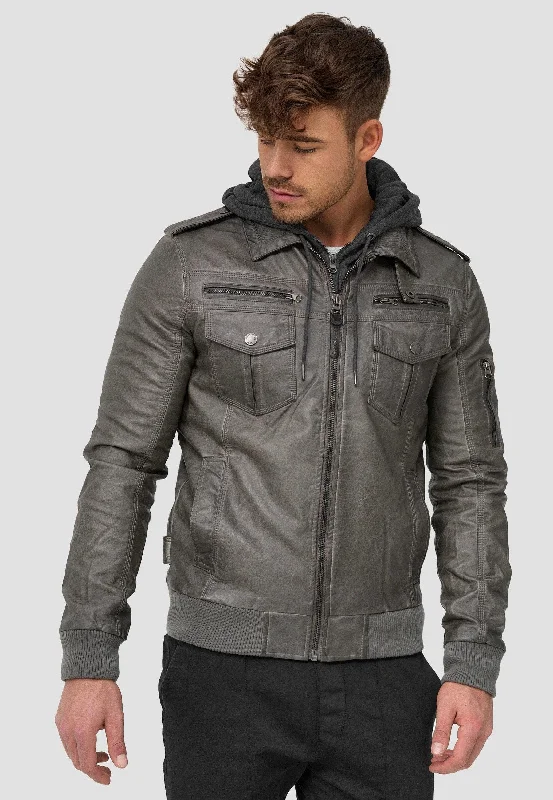 Shop stylish and affordable clothes –   Indicode - Aaron Dark Grey - Leather Jacket
