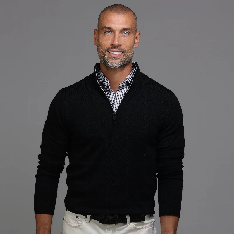 Flash deals on men’s clothing – Grab yours today! Black Cashmere Touch Australian Merino Quarter Zip Sweater Flash deals on men’s clothing – Grab yours today! Black Cashmere Touch Australian Merino Quarter Zip Sweater