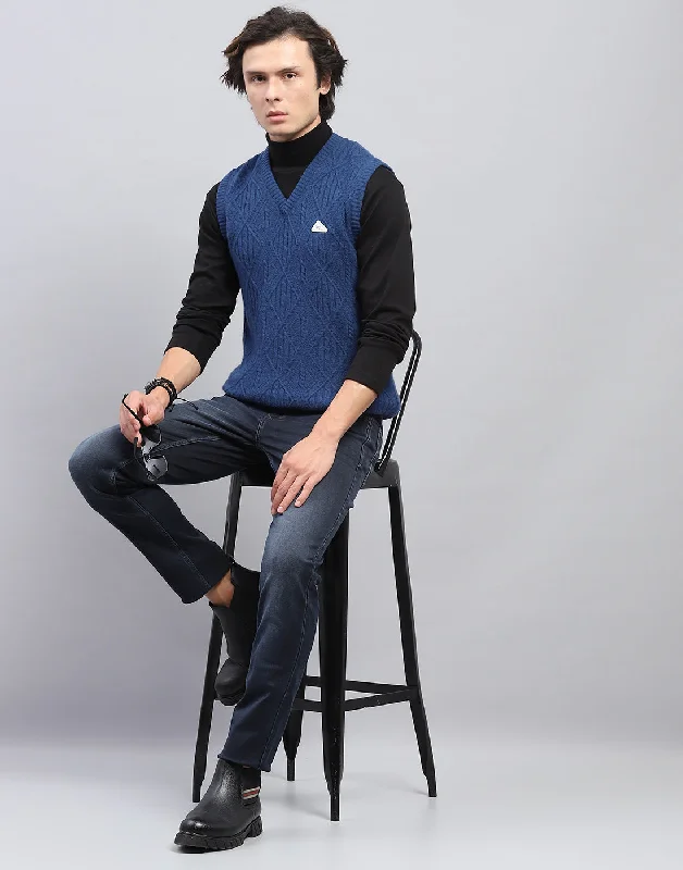 Shop affordable clothing – Limited-time only! Men Blue Self Design V Neck Sleeveless Sweater Shop affordable clothing – Limited-time only! Men Blue Self Design V Neck Sleeveless Sweater