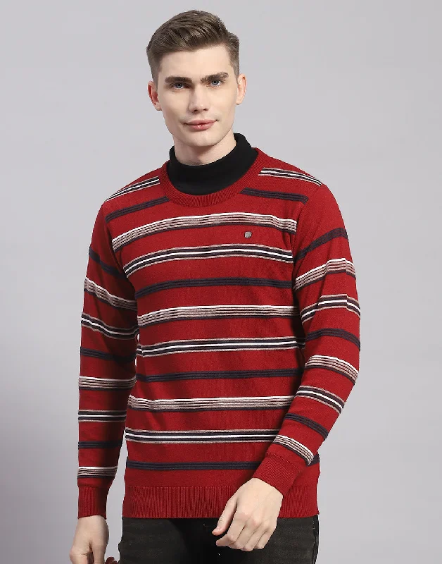 Upgrade your look with stylish, affordable men’s clothing. Men Maroon Stripe Round Neck Full Sleeve Pullover Upgrade your look with stylish, affordable men’s clothing. Men Maroon Stripe Round Neck Full Sleeve Pullover