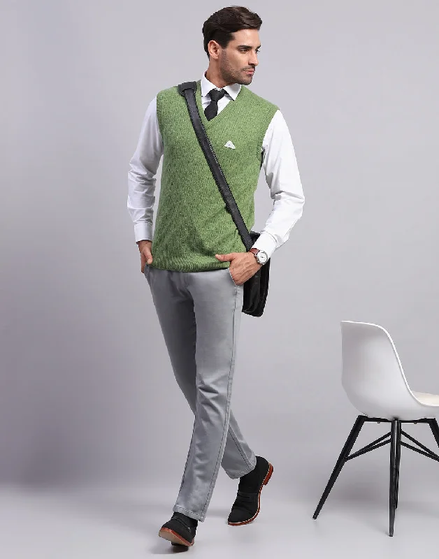 Shop the look you love at prices you’ll love even more!  Men Olive Self Design V Neck Sleeveless Sweater