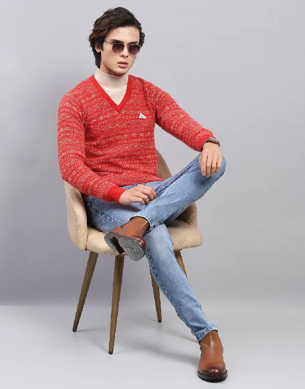 Limited-time sale: Save on all your favorite clothing items. Men Red Self Design V Neck Full Sleeve Pullover Limited-time sale: Save on all your favorite clothing items. Men Red Self Design V Neck Full Sleeve Pullover