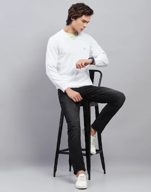 Get the latest styles in clothing – Shop now for unbeatable deals.  Men White Solid V Neck Full Sleeve Pullover