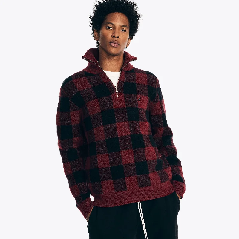Update your look for less with men’s clothing on sale. Nautica Mens Sustainably Crafted Buffalo Plaid Quarter-Zip Sweater Update your look for less with men’s clothing on sale. Nautica Mens Sustainably Crafted Buffalo Plaid Quarter-Zip Sweater
