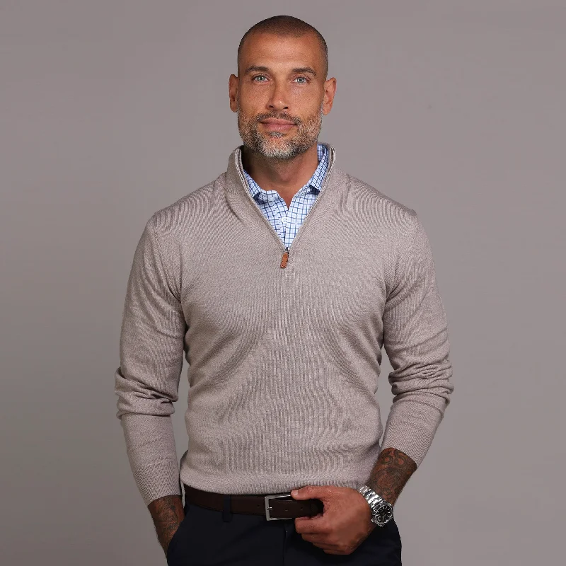 Limited-time promo – up to 70% off on men's essentials. Oatmeal Cashmere Touch Australian Merino Quarter Zip Sweater Limited-time promo – up to 70% off on men's essentials. Oatmeal Cashmere Touch Australian Merino Quarter Zip Sweater