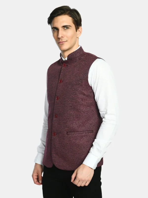 Seasonal sale  Berry Red Solid Festive Wear Nehru Jacket