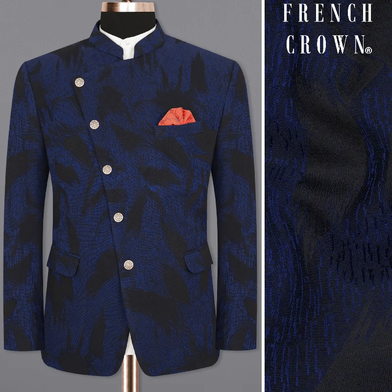 Shop men’s fashion for less – prices slashed on select items.  Deep Cove Blue Textured Cross Placket Bandhgala Blazer