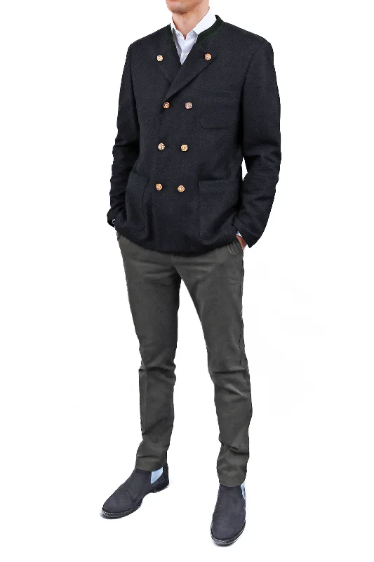 Shop the latest men's clothing trends at a fraction of the price. Double-breasted Jacket from anthracite melangé-loden Shop the latest men's clothing trends at a fraction of the price. Double-breasted Jacket from anthracite melangé-loden