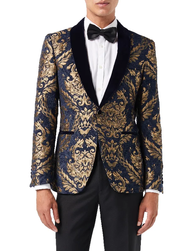 Take advantage of our men’s fashion sale – it’s your time to save! GLEN - GOLD BROCADE ON FLOCKED NAVY VELVET LAPEL JACQUARD BLAZER Take advantage of our men’s fashion sale – it’s your time to save! GLEN - GOLD BROCADE ON FLOCKED NAVY VELVET LAPEL JACQUARD BLAZER