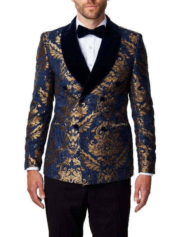 Exclusive discounts on men's fashion – shop today! GLEN - Gold Brocade on Navy Jacquard Double Breasted Jacket Exclusive discounts on men's fashion – shop today! GLEN - Gold Brocade on Navy Jacquard Double Breasted Jacket