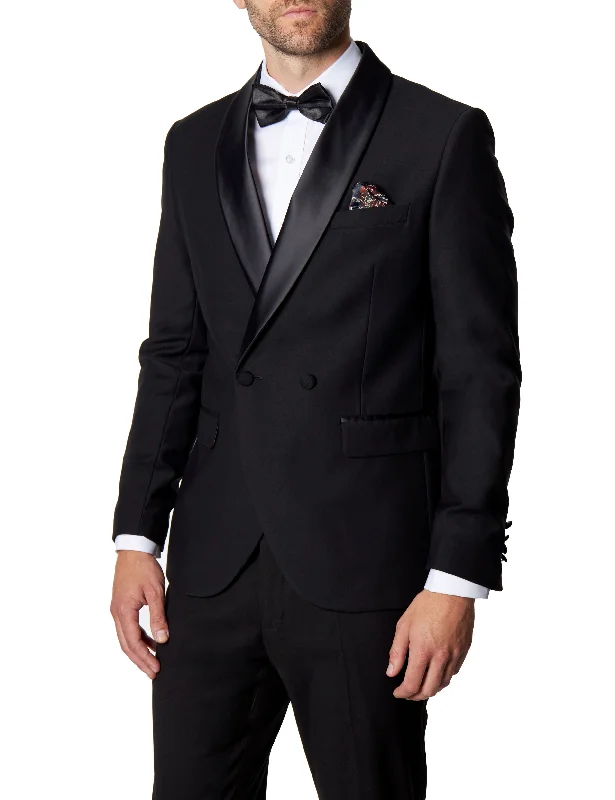 Look sharp without breaking the bank – men’s clothing sale now! HARIS – BLACK DOUBLE BREASTED TUXEDO JACKET Look sharp without breaking the bank – men’s clothing sale now! HARIS – BLACK DOUBLE BREASTED TUXEDO JACKET