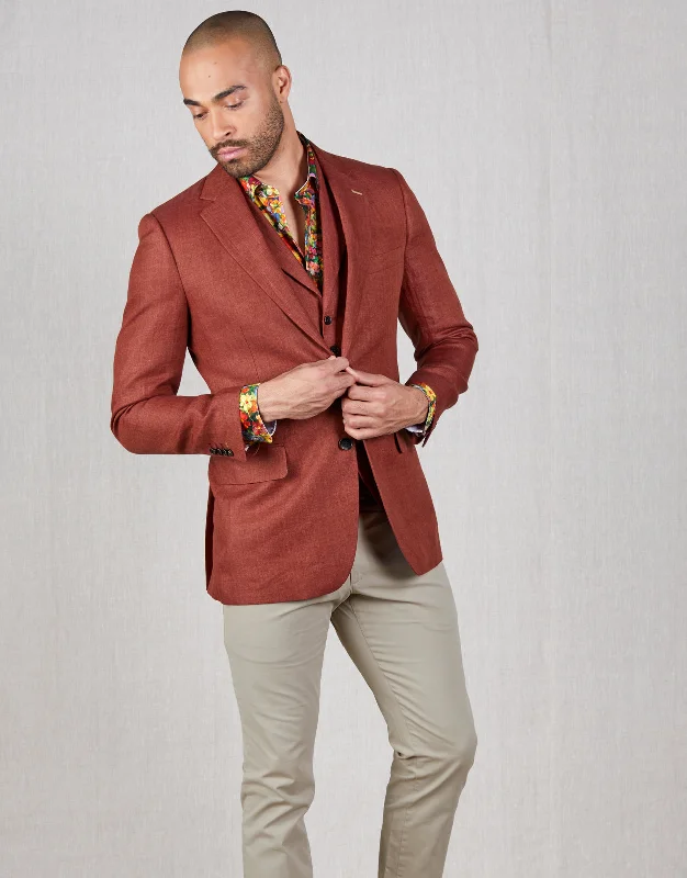 Shop exclusive offers on men’sapparel   Hawker Blood Orange Herringbone Linen Blazer