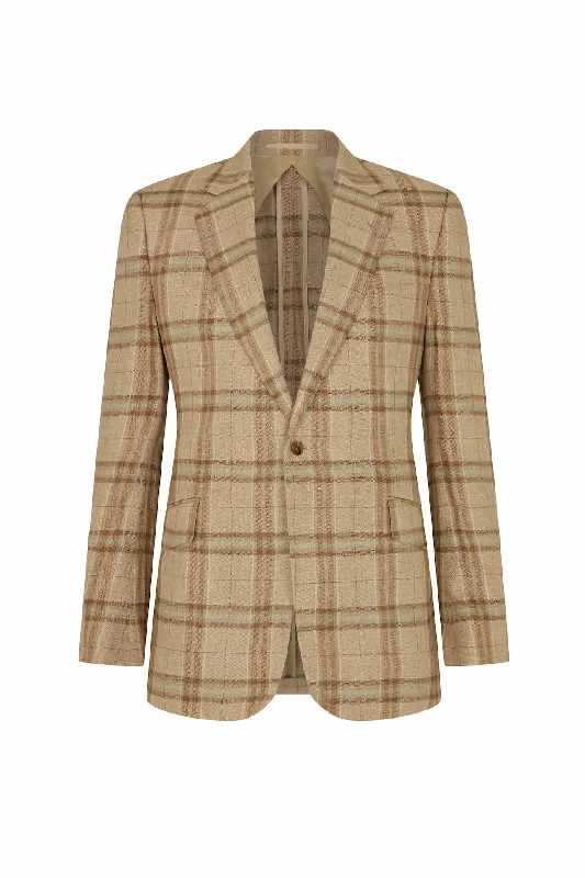 Shop clothing essentials at a fraction of the price – Brown/Green Wool Silk & Linen Single Breasted Check Jacket Shop clothing essentials at a fraction of the price – Brown/Green Wool Silk & Linen Single Breasted Check Jacket