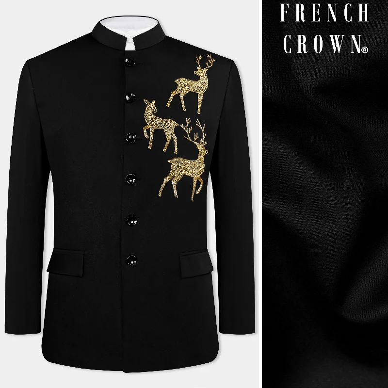 Shop now and enjoy massive savings on stylish clothing for all seasons. Jade Black Wool Rich Deer Hand Crafted Embroidered Bandhgala Designer Blazer Shop now and enjoy massive savings on stylish clothing for all seasons. Jade Black Wool Rich Deer Hand Crafted Embroidered Bandhgala Designer Blazer
