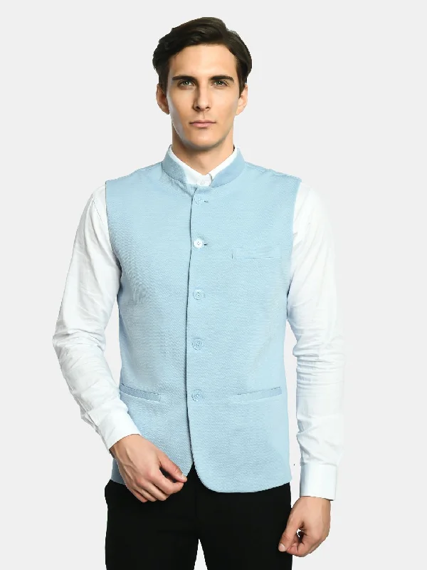 Shop the best clothing sales of the year!  Joy Blue Solid Slim Fit Nehru Jacket