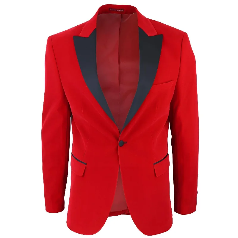 Upgrade your wardrobe with stylish men's apparel – now on sale!  Mens Red Velvet Tuxedo Blazer Satin Peak Lapels Dinner Jacket Wedding Prom Black Tie