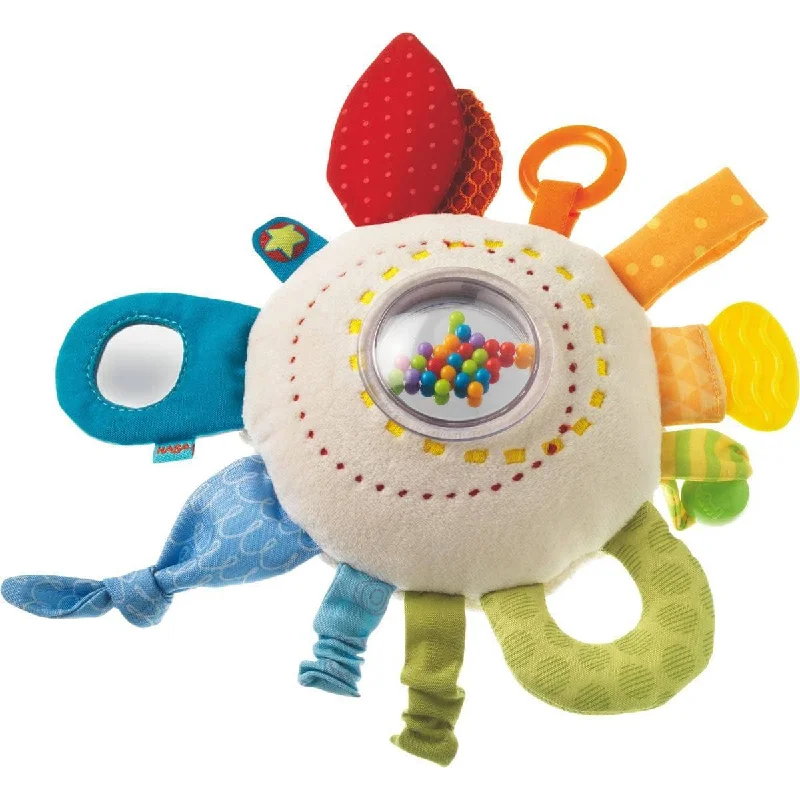 Cuddly and comforting plush charactersTeether Cuddly Rainbow Round Activity Toy