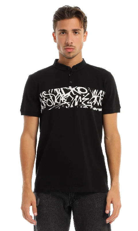 Flash sale alert! Shop fashion-forward clothing at discounted prices.  97722 Self Patterned Mandarine Collar Black T-Shirt