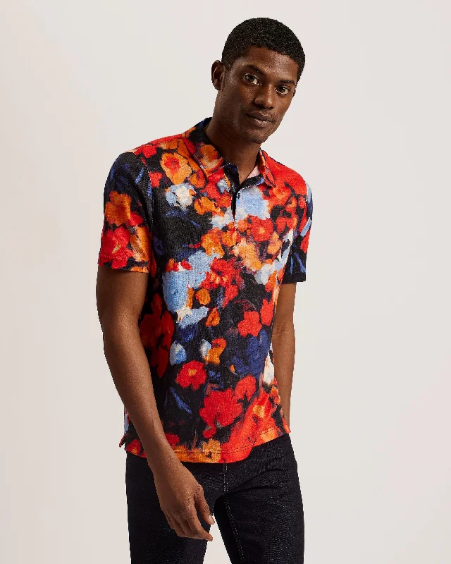 Shop stylish and affordable clothes –   Darly Ss Regular Floral Linen Printed Polo Red