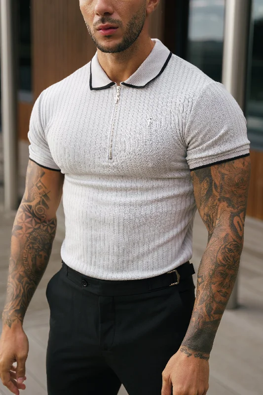 Save more with our buy-more, save-more deals on men’s fashion. FS Classic Grey Ribbed Zip Polo with Contrast Short Sleeve - FSH1108 Save more with our buy-more, save-more deals on men’s fashion. FS Classic Grey Ribbed Zip Polo with Contrast Short Sleeve - FSH1108
