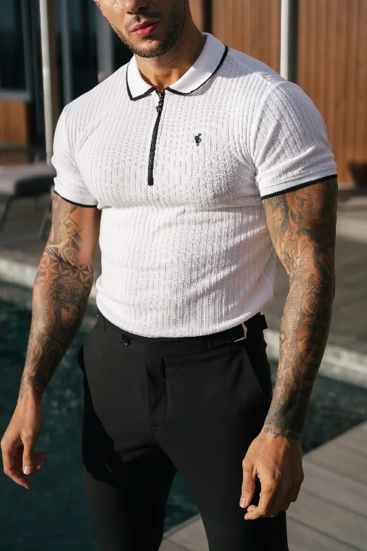 Save on trendy clothing for every season –Shoppers get exclusive deals. FS Classic White Ribbed Zip Polo with Contrast Short Sleeve - FSH1102 Save on trendy clothing for every season –Shoppers get exclusive deals. FS Classic White Ribbed Zip Polo with Contrast Short Sleeve - FSH1102