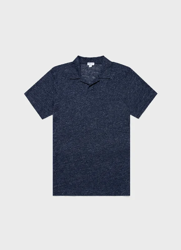Save more with bundle deals on men’s fashion items.  Men's Linen Polo Shirt in Navy Melange