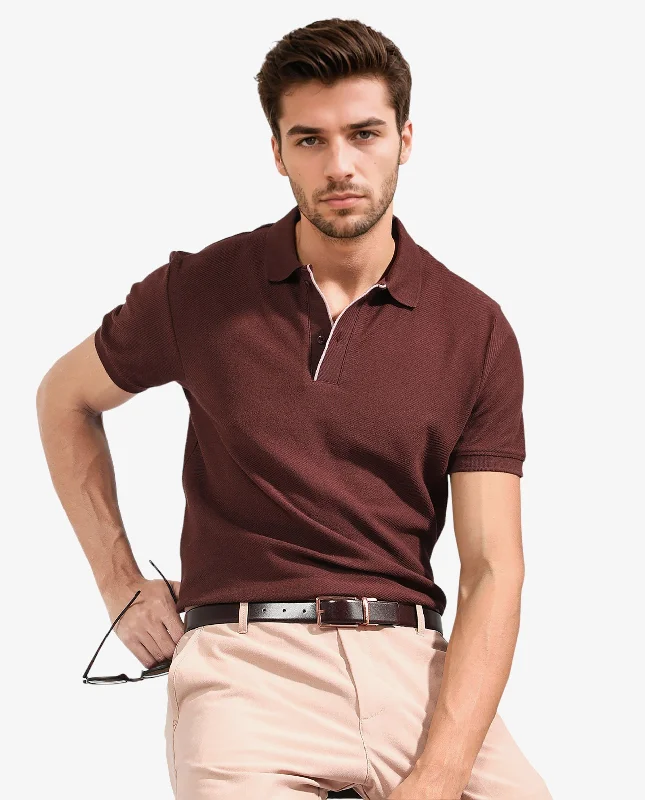 Look sharp without breaking the bank – men’s clothing sale now! Rare Rabbit Men's Turino Brown Cotton Fabric Collared Neck Half Sleeves Textured Polo T-Shirt Look sharp without breaking the bank – men’s clothing sale now! Rare Rabbit Men's Turino Brown Cotton Fabric Collared Neck Half Sleeves Textured Polo T-Shirt