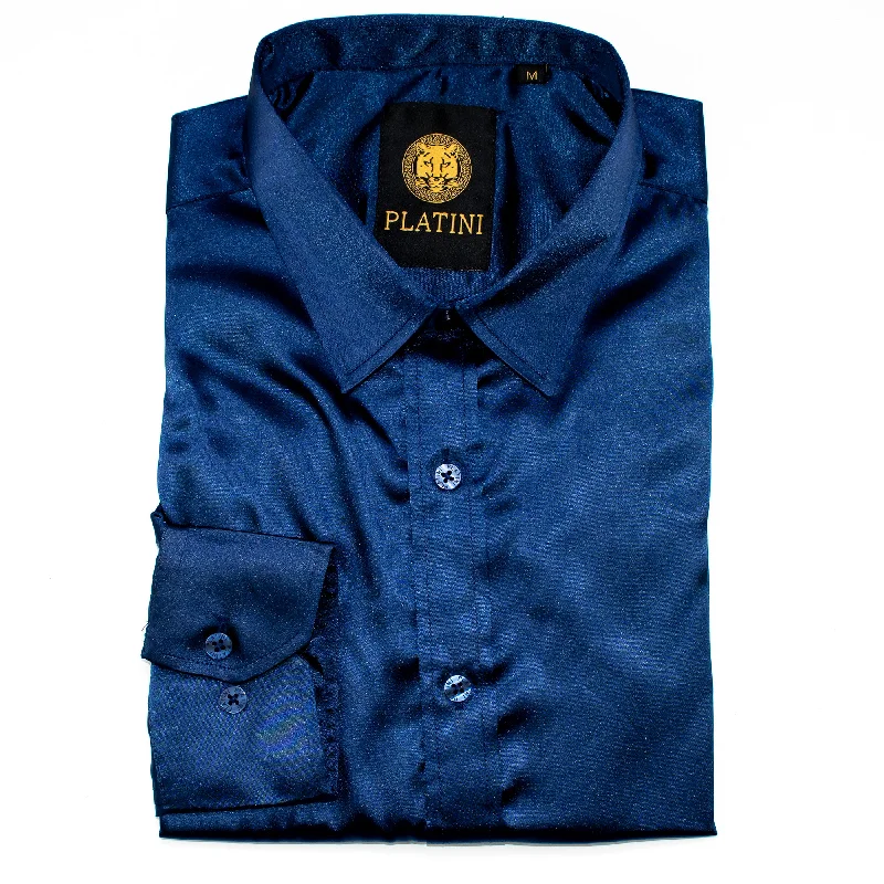 Shop the latest fashion trends with huge savings on all clothing. Navy Satin Slim-Fit Dress Shirt Shop the latest fashion trends with huge savings on all clothing. Navy Satin Slim-Fit Dress Shirt