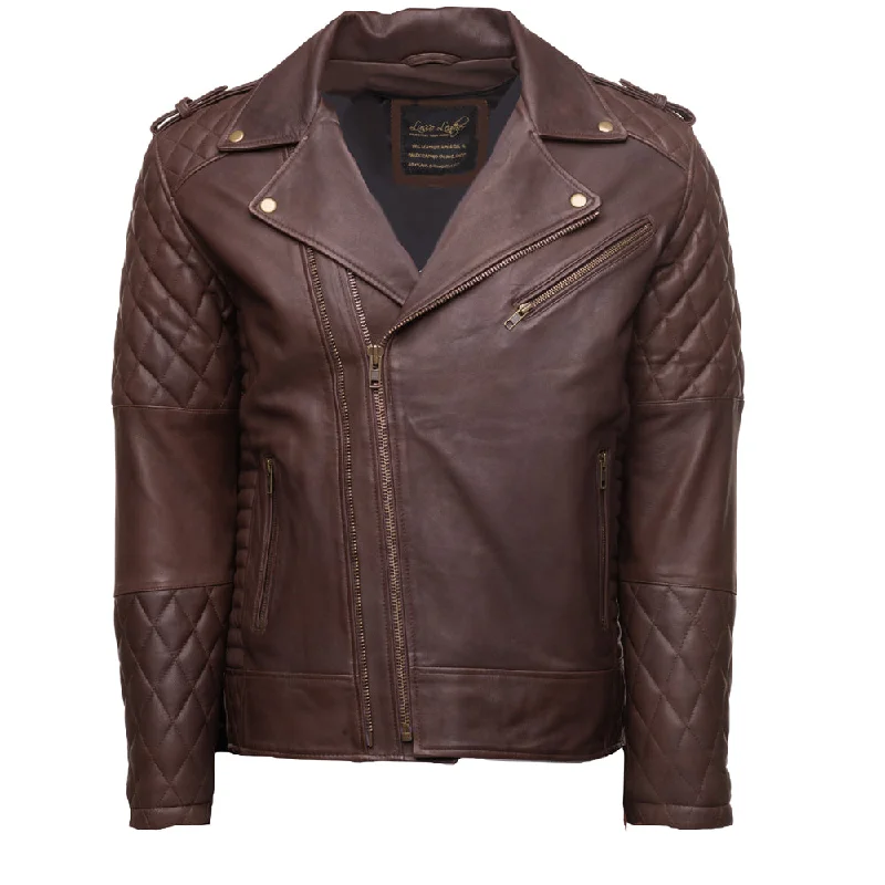 Shop stylish and affordable clothes – Brown Quilted Biker leather jacket with diamond stitching details Shop stylish and affordable clothes – Brown Quilted Biker leather jacket with diamond stitching details