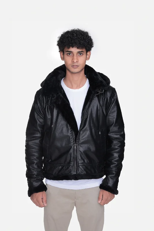 Upgrade your wardrobe with stylish men's apparel – now on sale!  B3 Buck Black Leather Bomber Jacket