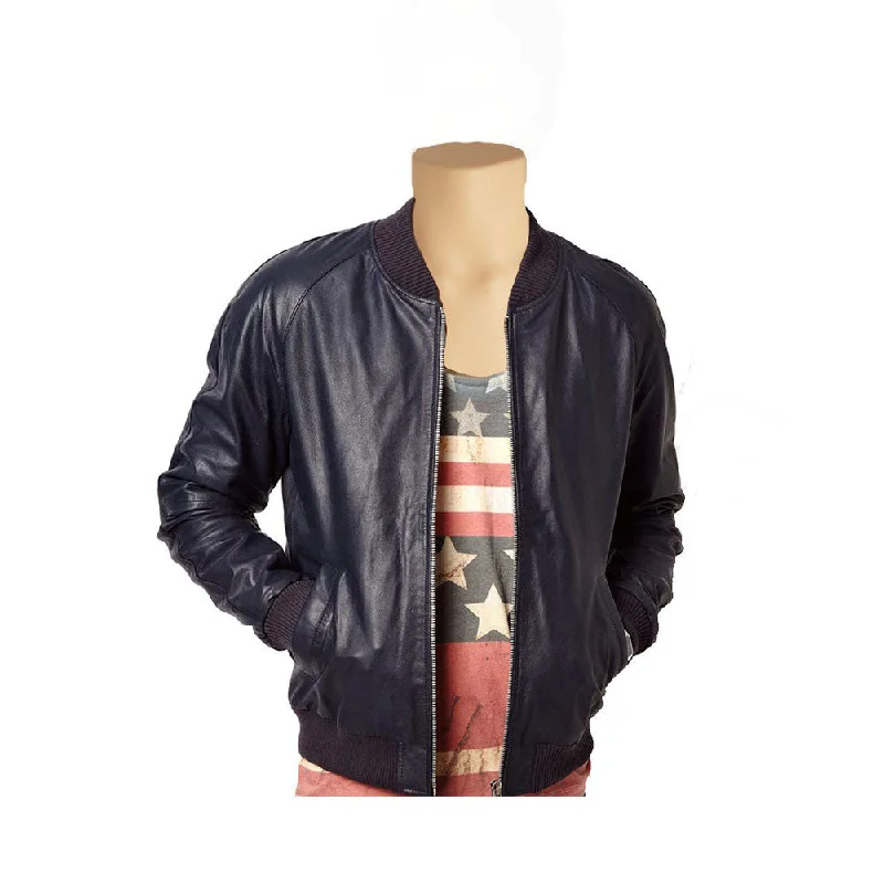 Shop smart, save big – men’s clothing sale on now! Navy blue bomber style leather jacket Shop smart, save big – men’s clothing sale on now! Navy blue bomber style leather jacket