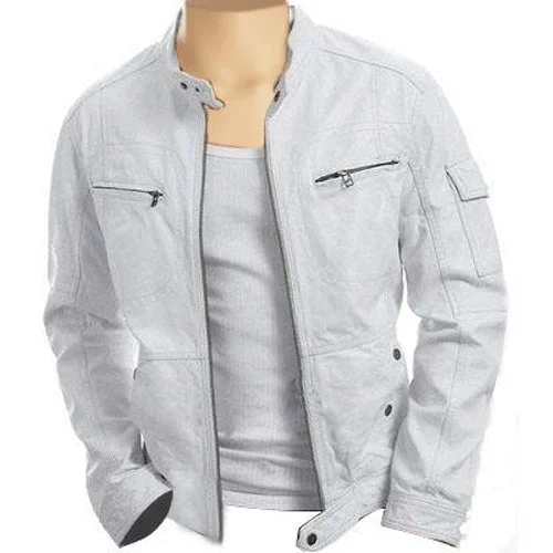 New season, new deals – shop men's clothing now! Plain White moto style leather jacket New season, new deals – shop men's clothing now! Plain White moto style leather jacket