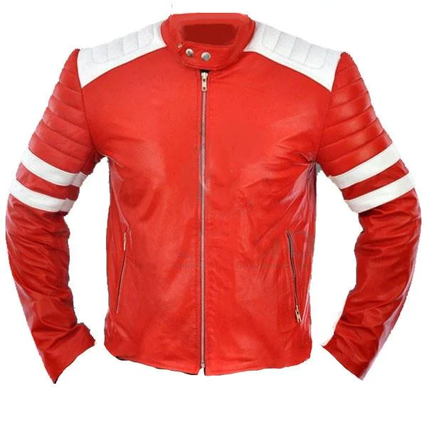 Hurry, the best clothing deals won’t last – Shop now for major savings. Red moto style jacket with white patches Hurry, the best clothing deals won’t last – Shop now for major savings. Red moto style jacket with white patches
