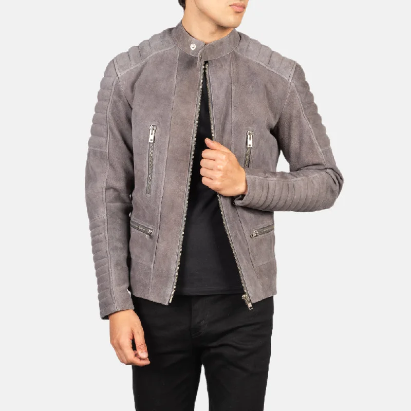 End-of-season sale – men’s clothing essentials up to 60% off! Damian Grey Suede Biker Jacket End-of-season sale – men’s clothing essentials up to 60% off! Damian Grey Suede Biker Jacket
