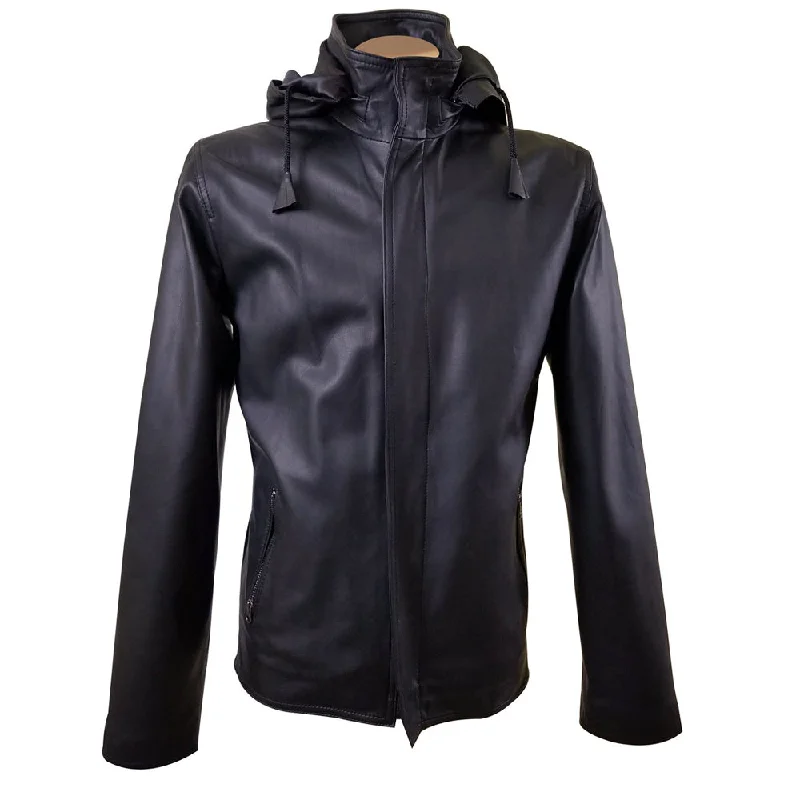 Enjoy exclusive discounts.  Dapper zip up leather jacket with hoodie