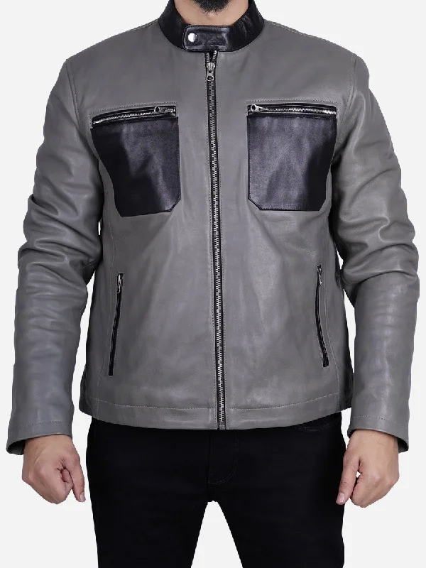  – Shop stylish items today!  Gavin Men's Grey Biker Leather Jacket
