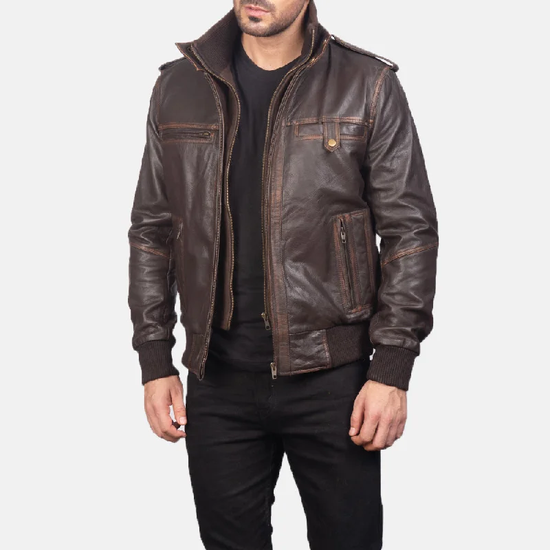 Buy more, save more –  Glen Street Brown Leather Bomber Jacket