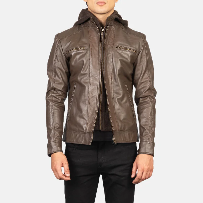Limited-time offer!  Hector Brown Hooded Leather Biker Jacket