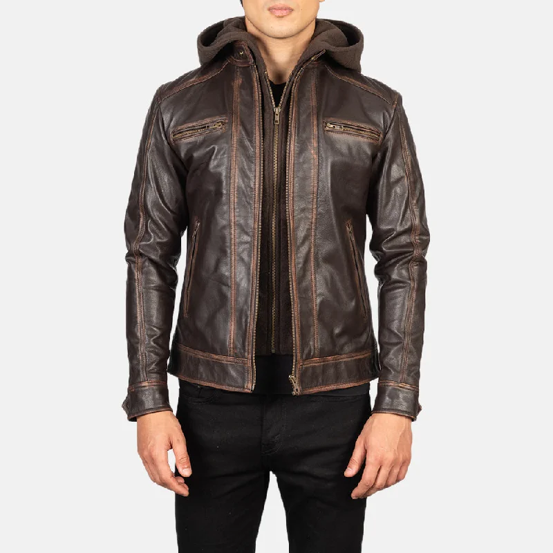 Shop the best in men’s fashion for less – limited-time sale! Hector Vintage Brown Hooded Leather Biker Jacket Shop the best in men’s fashion for less – limited-time sale! Hector Vintage Brown Hooded Leather Biker Jacket