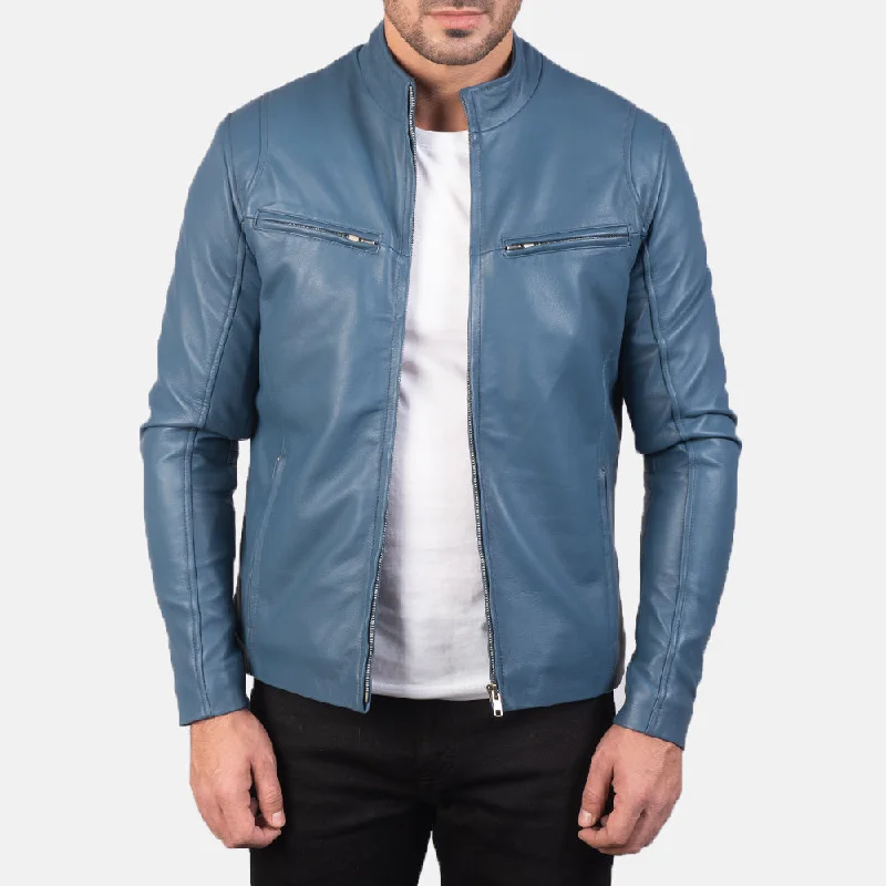 Final clearance: Men’s clothing items up to 70% off! Ionic Blue Leather Biker Jacket Final clearance: Men’s clothing items up to 70% off! Ionic Blue Leather Biker Jacket