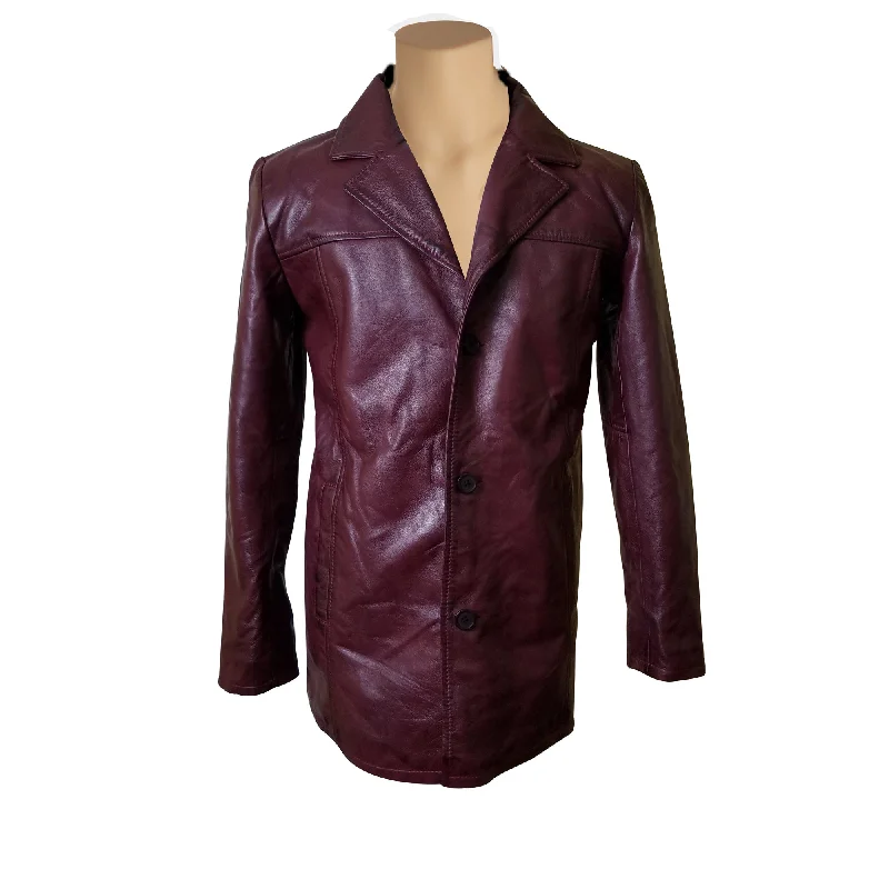 Flash sale alert! Shop fashion-forward clothing at discounted prices. Krueger's maroon buttoned leather blazer Flash sale alert! Shop fashion-forward clothing at discounted prices. Krueger's maroon buttoned leather blazer