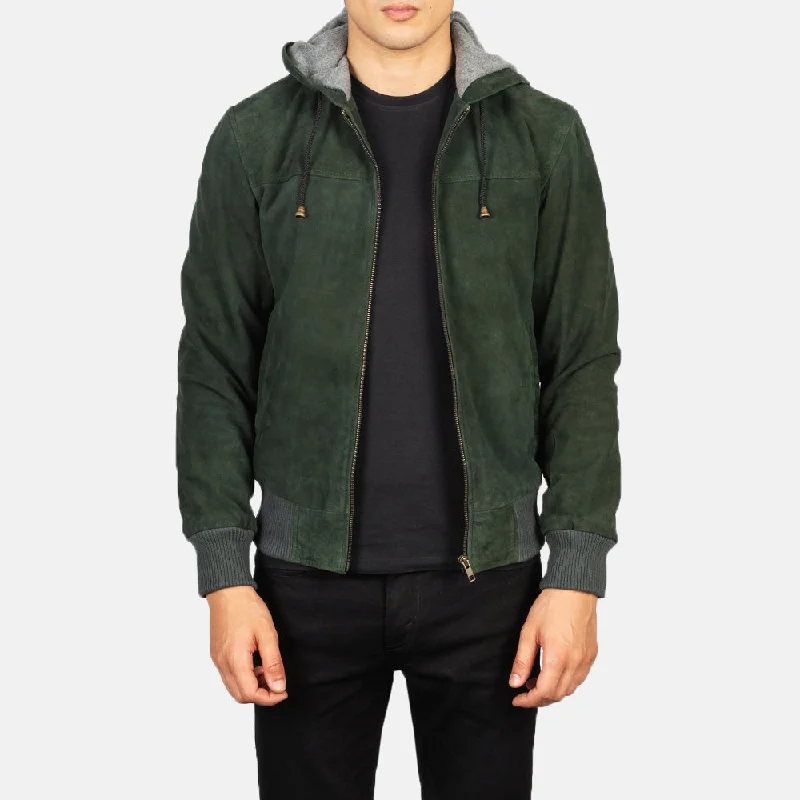 Save big on men’s casual wear – today only! Nintenzo Green Hooded Suede Bomber Jacket Save big on men’s casual wear – today only! Nintenzo Green Hooded Suede Bomber Jacket