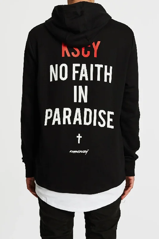 Exclusive online offer: Save 30% on all men's clothing.  Kiss Chacey MENS FAITHLESS LAYERED HEM BASEBALL HOODED SWEATSHIRT - JET BLACK