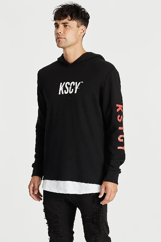 Shop affordable clothing for all occasions –  Kiss Chacey MENS LIVE LIFE LAYERED HEM HOODED SWEATER - JET BLACK