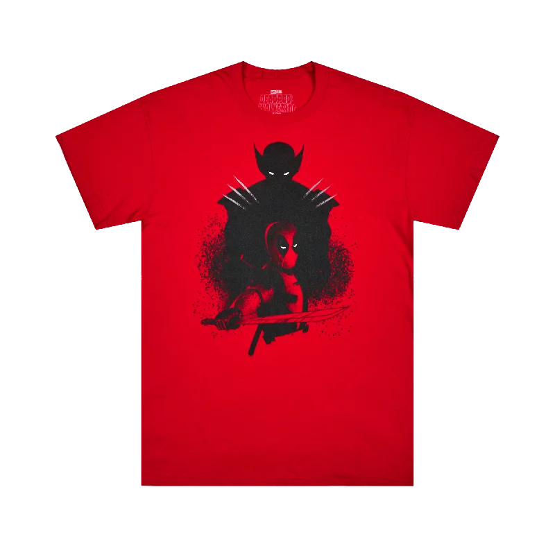 Save big on men’s casual wear – today only!  Deadpool & Wolverine Movie Silhouette Red Tee