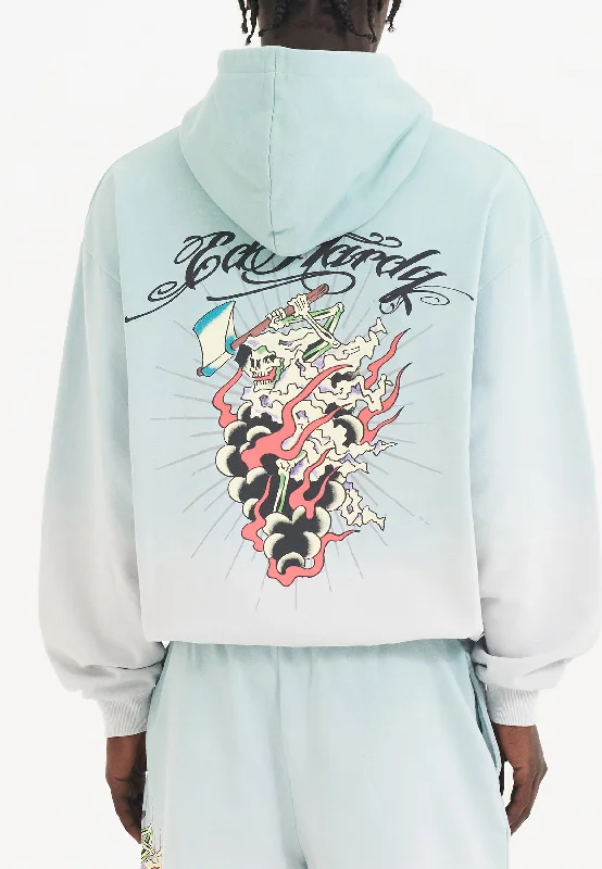 Seasonal sale  Mens Death Fighter Graphic Hoodie - Light Green/Grey