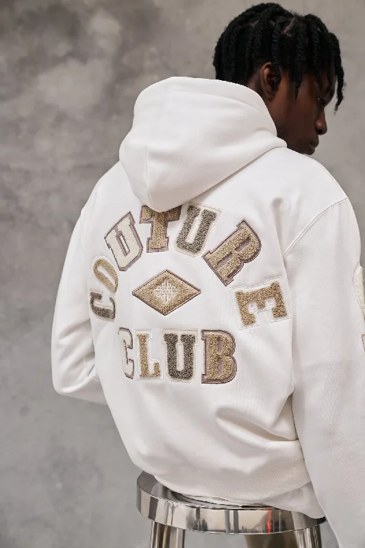 Clearance sale – shop men's clothing at discounted prices! MULTIBADGE CHENILLE HOODIE - OFF WHITE Clearance sale – shop men's clothing at discounted prices! MULTIBADGE CHENILLE HOODIE - OFF WHITE