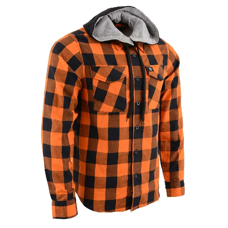 Shop our exclusive men’s fashion deals – limited time only!  Milwaukee Leather Men's Flannel Plaid Shirt Orange and Black Long Sleeve Cotton Button Down with Hoodie MNG11642