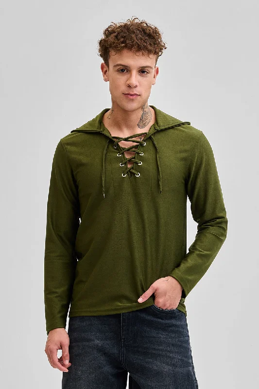 Shop the best in men’s fashion for less – limited-time sale!  Olive Lace-Up Textured Hoodie